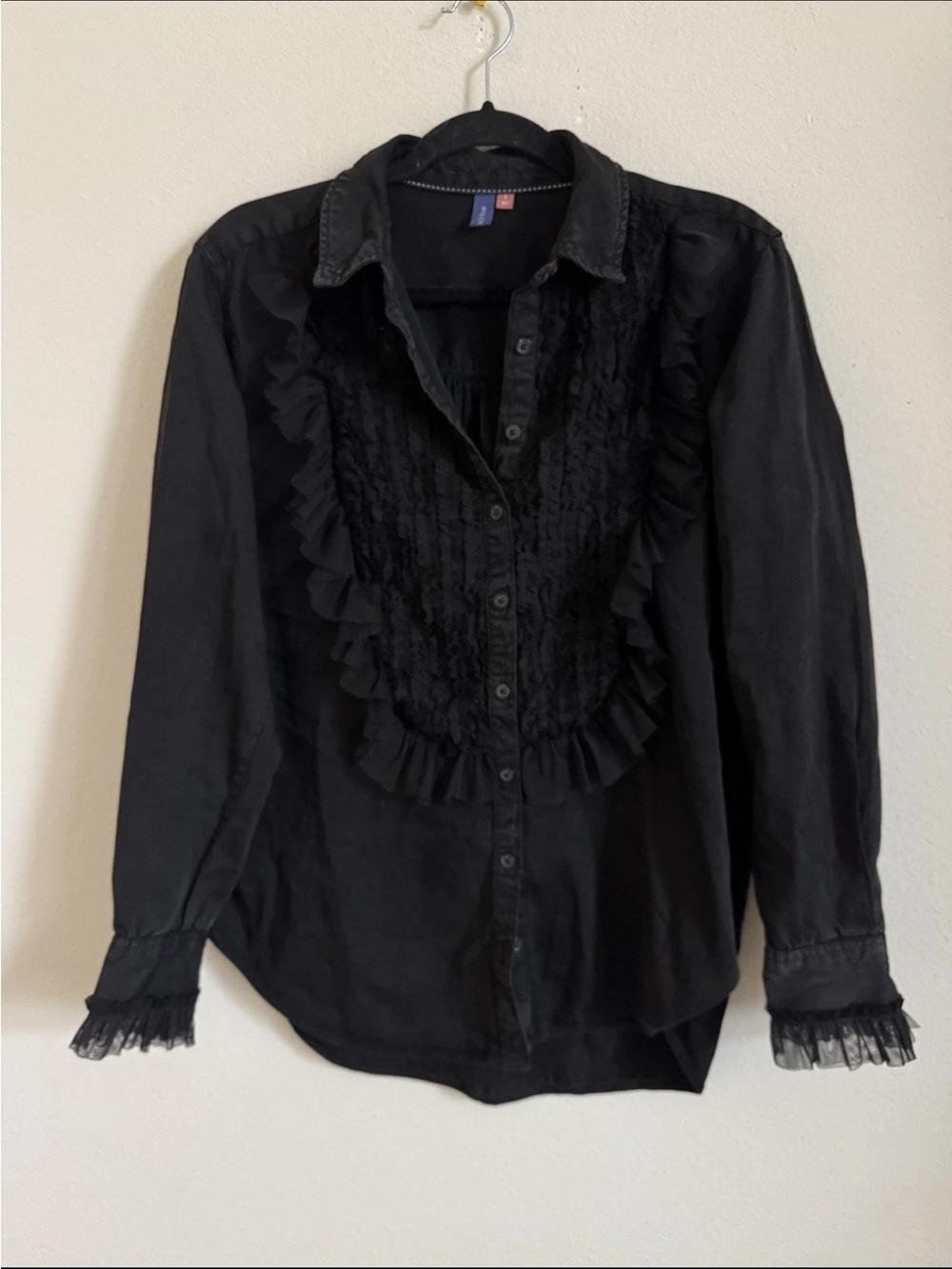 Anthropologie Pilcro Black Tulle Buttondown Shirt Size Small Carbon